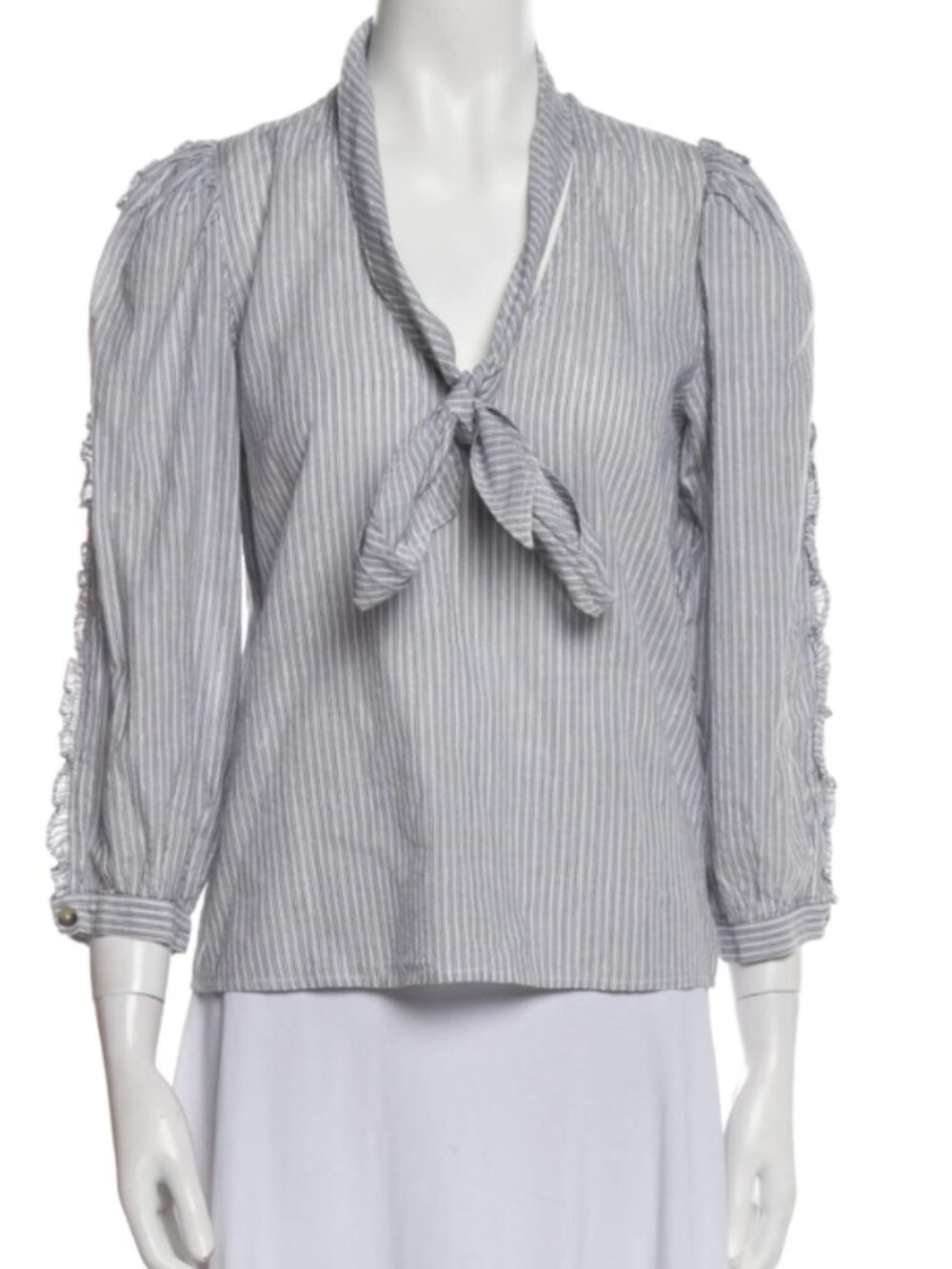 Ulla Johnson Blue Striped Poets Blouse with Tie, Size XS / US 2